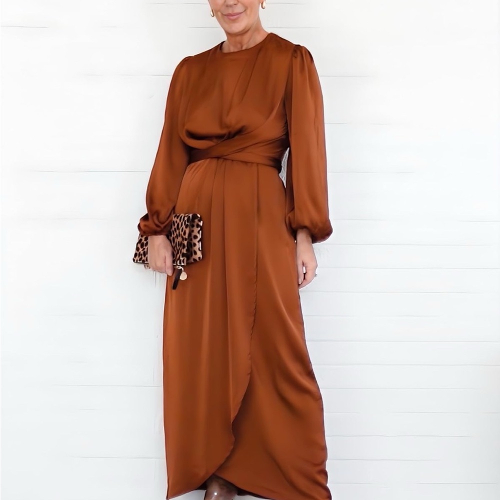 Chic Long Sleeve Brown Dress